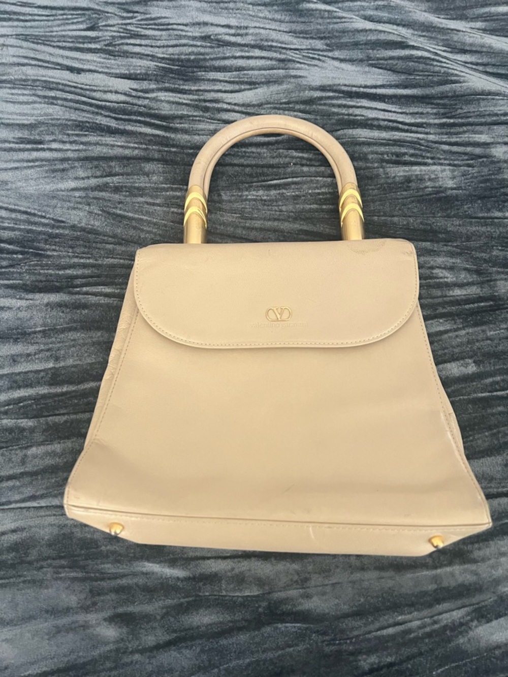 Valentino Garavani Beige Top-Handle Leather Tote